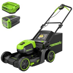 Cortador de Grama Greenworks 60V sem Escova Empurrar 2 em 1 para Mulching e Coleta Bateria de 4.0Ah e Carregador de 3A - Autonomia de 40 min -
