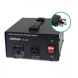 Transformador (Conversor) de Voltagem Japonês LiteFuze 1000W Elevação/Redução 100V para 120V/120V para 100V Bobina Cobre Premium Disjuntor Redução Ruído JP-1000.