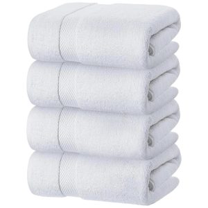 Kit Toalhas de Banho Ultra Macias de Algodão 700GSM com 4 Peças para Banheiro Natação Spa Hotel e Academia White Classic Branca