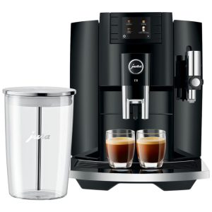 Máquina de Café Expresso Automática com Moedor Embutido Recipiente de Leite de Vidro e Visor em LED 110V 1450W Jura E8 Preta