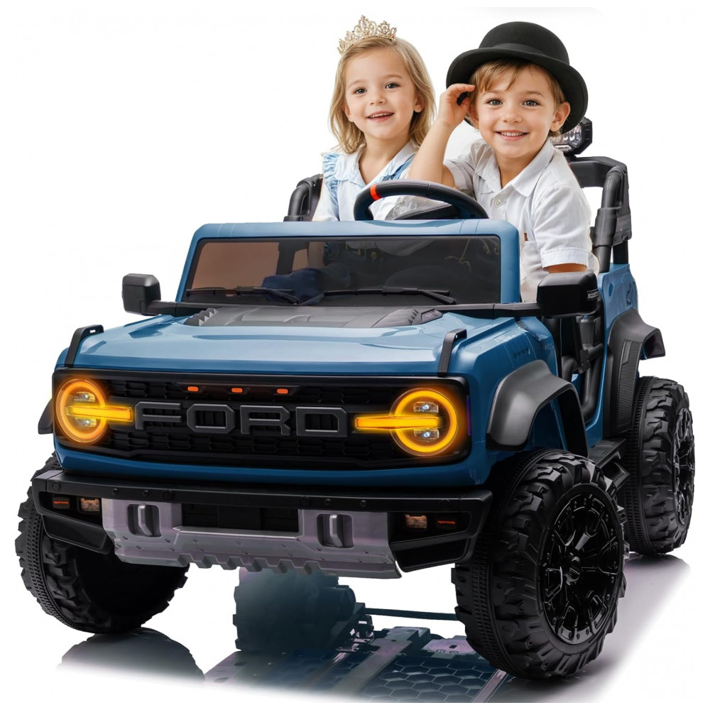 Carrinho Elétrico Licenciado Infantil 2 Lugares 24V, Ford Bronco Raptor 4x4, 2 Motores 90W, Bluetooth, Suspensão 4 Rodas, Controle Remoto, YOFE, Azul - Imagem 8