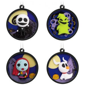 Conjunto de 4 Mini Enfeites de Natal Hallmark Disney Tim Burton "O Estranho Mundo de Jack" em Plástico Inquebrável 38 x 44 x 43 cm