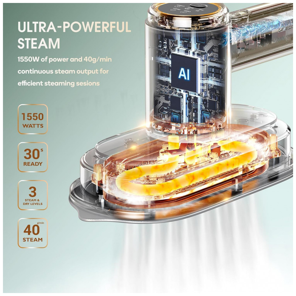 Steamer,Passadeira e Vaporizador 2 em 1 Newbealer Pro, 1550W, Vapor de 3 Níveis Turbo e 3 Modos de Calor Seco para Roupas, - Imagem 5