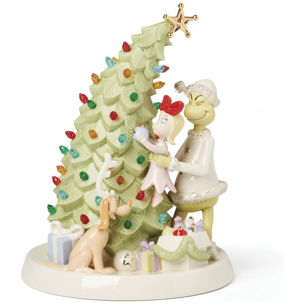 Figurinha Iluminada Lenox Merry Grinchmas em Porcelana Multicolorido com Detalhes em Ouro 24K 24 cm