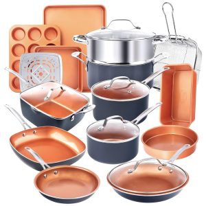 Conjunto de Panelas Antiaderente Revestida de Cerâmica Peças GOTHAM STEEL 20 Piece Pots Pans Set Cinza
