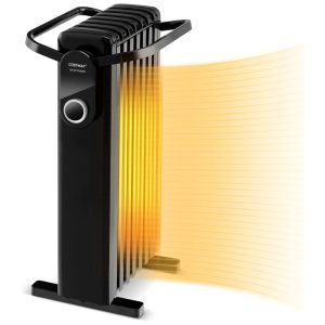 Aquecedor Elétrico a Óleo com Rack Suspenso Dobrável 3 Opções de Calor e Proteção Dupla de Segurança 110V 1500W COSTWAY Preto