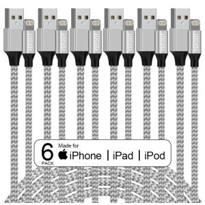 Carregador para iPhone Trançado Carregamento rápido Longo Compatível com iPhone 12Pro Max 12Pro 12 11Pro Max 11Pro 11 XS Xs Max XR e mais prata e branco YEFOOT Cinza