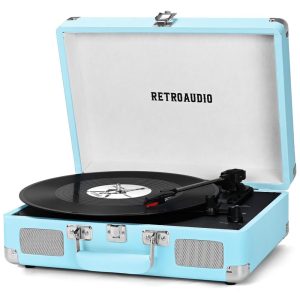 Toca-discos de Vinil Portátil Bluetooth de 3 Velocidades em Maleta com Alto-falantes Estéreo Embutidos - RetroAudio