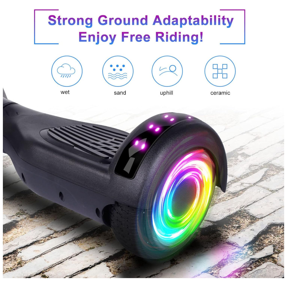 Hoverboard com Luz LED nas Rodas, Alto Falante e Velocidade até 9km/h, para Crianças de 6 a 12 Anos, 110V, SISIGAD, Preto - Imagem 3