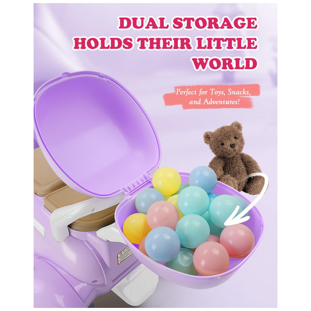 Moto Elétrica Infantil Letsgoride 12V Roxo 2 Lugares 3 Rodas com Controle Remoto Baú Bluetooth LED e Buzina 2x50W - Imagem 5