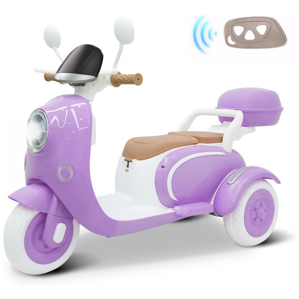 Moto Elétrica Infantil Letsgoride 12V Roxo 2 Lugares 3 Rodas com Controle Remoto Baú Bluetooth LED e Buzina 2x50W - Imagem 8