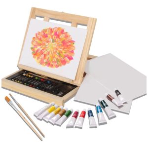 Mixed Media Art Set Kit de Pintura Profissional com Maleta de Madeira 34 Peças ARTISTIK Marrom Claro