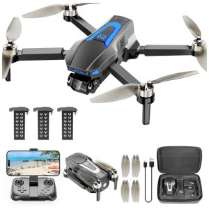 Drone com Câmera 4K para Adultos Motor Sem Escova para Crianças Iniciantes Quadricóptero RC Dobrável FPV com 3 Baterias PLEGBLE Cinza