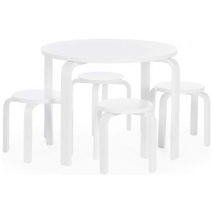 Conjunto Mesa e Banquetas Nordic Guidecraft Madeira Bétula Branca Banquetas Empilháveis Mesa Redonda Moderna para Crianças Modelo G81047