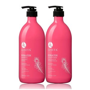 Shampoo e Condicionador Infusão de Queratina Suaviza e Nutre Aumenta Elasticidade 1L L LUSETA Rosa escuro