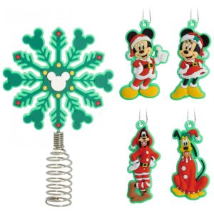 Conjunto Hallmark Disney Mini Enfeites de Natal com Topo de Árvore Mickey e Minnie 5 Peças em PVC Inquebrável 13 x 84 x 19 cm