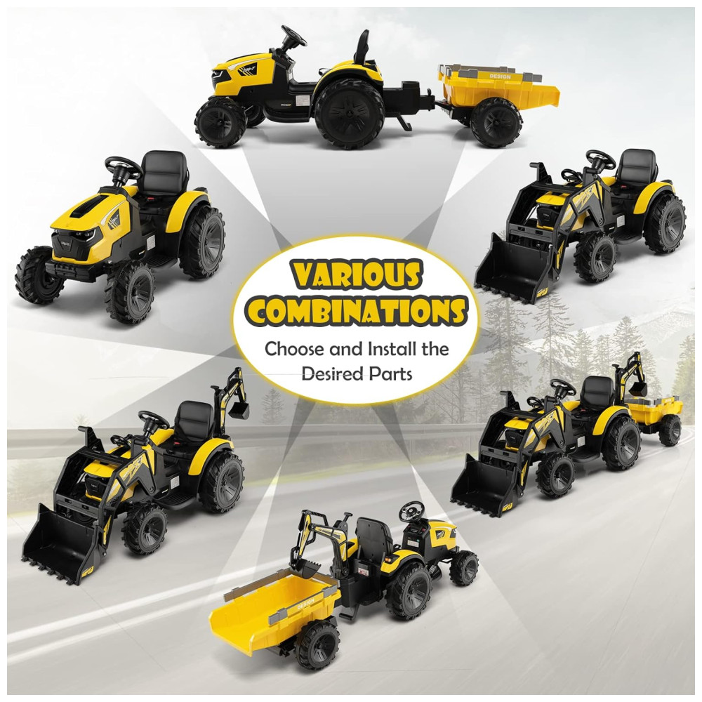 Escavadeira Elétrica Infantil 1 Assento com Reboque Balde de Pá Controle Remoto Luzes LED MP3 e USB 12V Costzon Amarela - Imagem 2