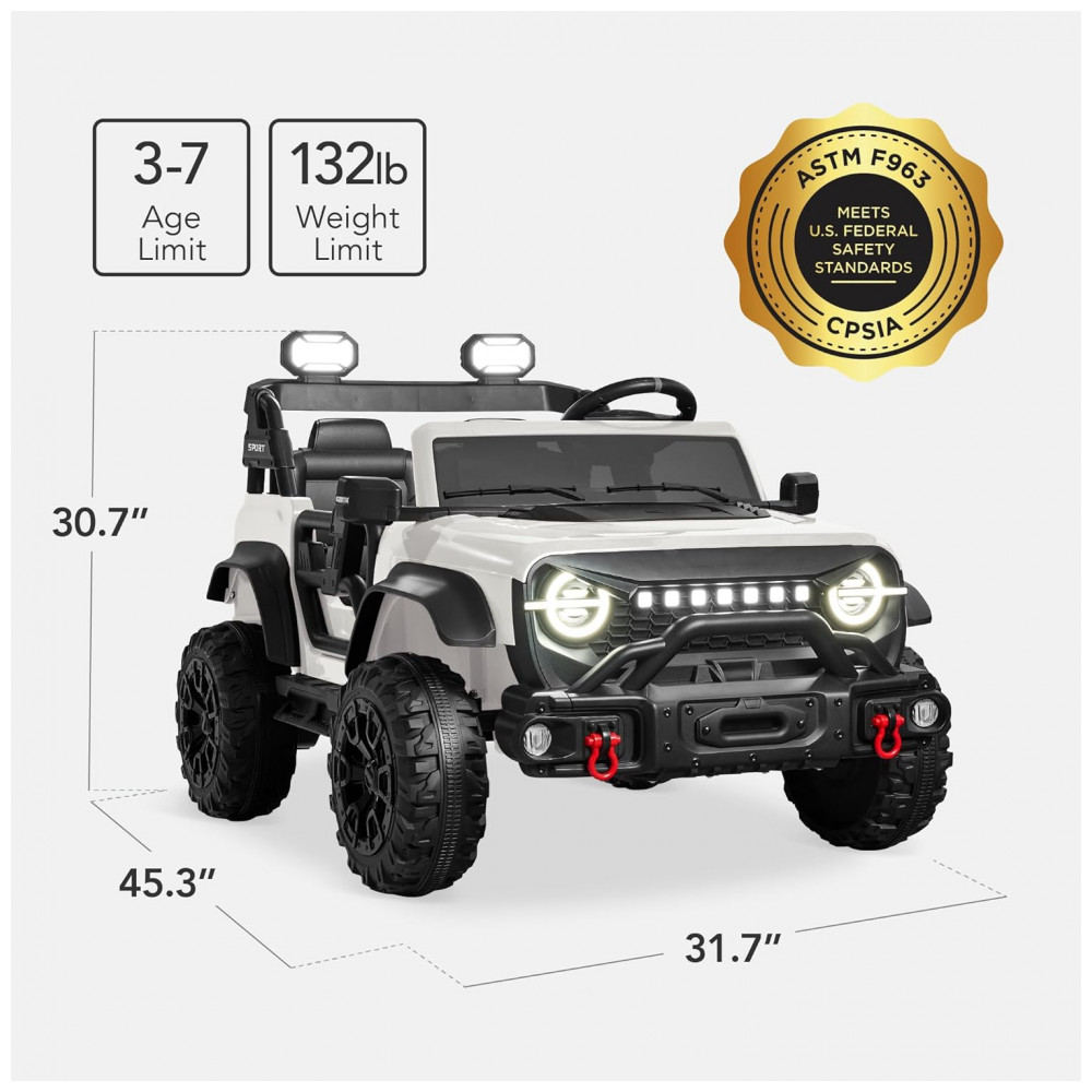 Carro Elétrico Infantil Best Choice Products 24V Branco, Caminhão 2 Lugares, com Controle Remoto, Bluetooth, Luzes LED e Capacidade para 60 kg - Imagem 2