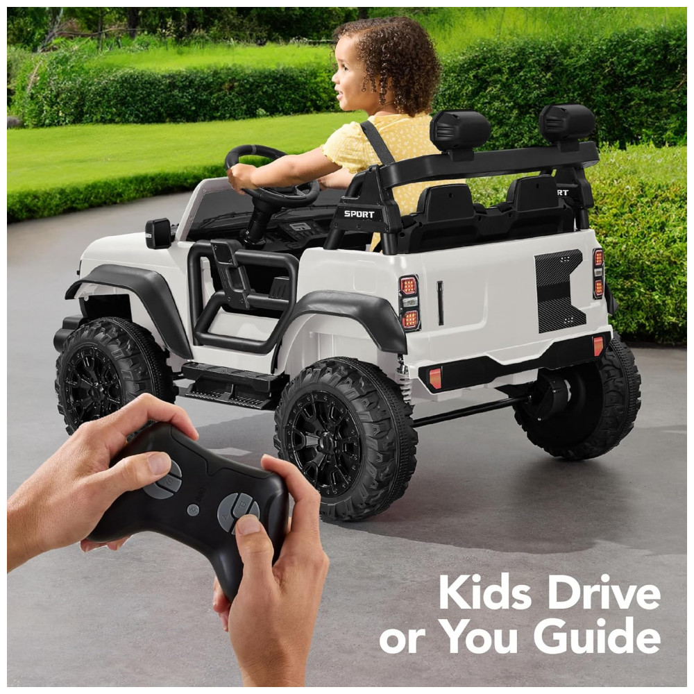 Carro Elétrico Infantil Best Choice Products 24V Branco, Caminhão 2 Lugares, com Controle Remoto, Bluetooth, Luzes LED e Capacidade para 60 kg - Imagem 4