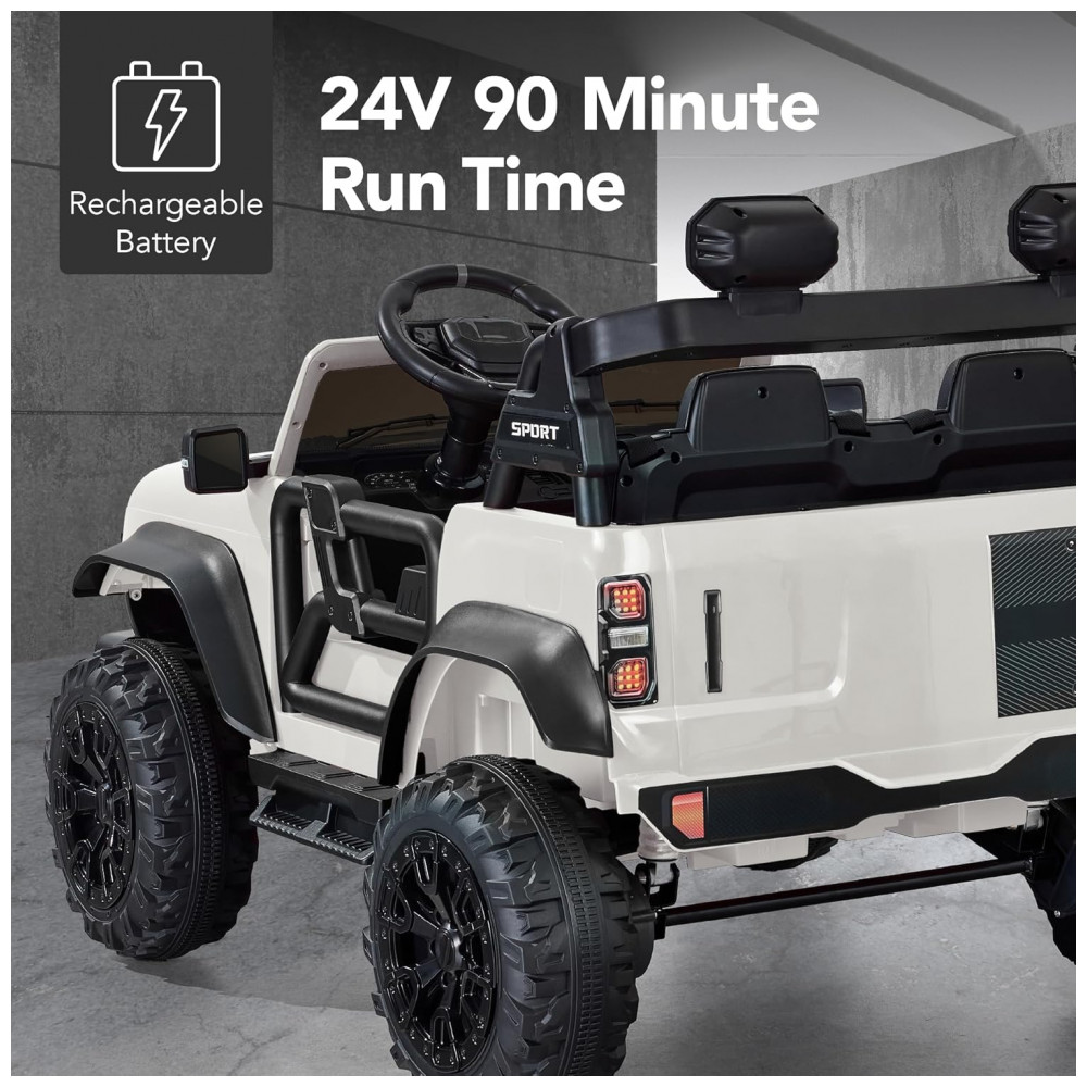 Carro Elétrico Infantil Best Choice Products 24V Branco, Caminhão 2 Lugares, com Controle Remoto, Bluetooth, Luzes LED e Capacidade para 60 kg - Imagem 5