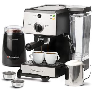 Cafeteira Elétrica Programável Expresso Capacidade de 125L Conjunto Barista Panela a Vapor e Bocal ESPRESSOWORKS AEW1000 Cinza
