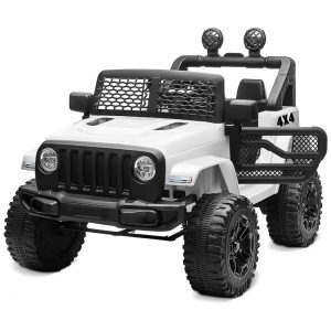 Carro Elétrico Infantil a Bateria 12V com 2 Assentos Luzes LED MP3 e Controle Remoto Kidzone Branco