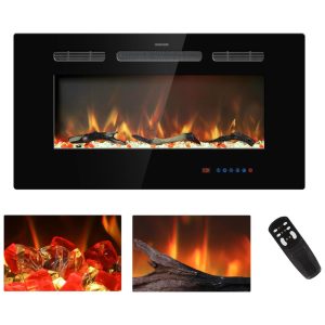 Lareira Elétrica de Embutir A44x83L com Controle Remoto Tela Sensível ao Toque e Chamas Multicoloridas 110V 1500W Kentsky Preta