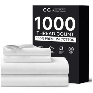 Conjunto de Lençóis em Algodão Egípcio de 1000 Fios Tamanho California King Roupa de Cama de Luxo Super Macio e Respirável CGK Unlimited Branco
