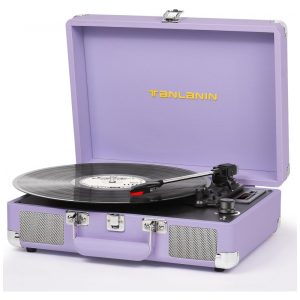 Toca-discos de Vinil com Alto-falantes Integrados Vintage Portátil de 3 Velocidades Maleta Bluetooth com GravaçãoTANLANIN