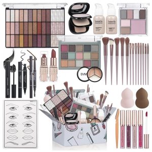 TooAemiS Kit Completo de Maquiagem All in One para Mulheres - Paleta de Sombras Batom Lápis para Sobrancelha Delineador e Pincéis