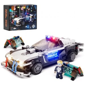 Carro de Patrulha FUNWHOLE Cyberpunk Preto com Iluminação LED 372 Peças Design Futurista Modelo F9043