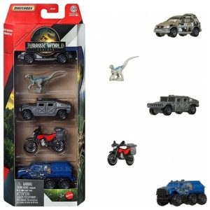 Conjunto de carros Matchbox Jurassic World Rebirth Dinosaur Toy Cars 5-Pack (Set 4) em escala 1:64 com mini dinossauro