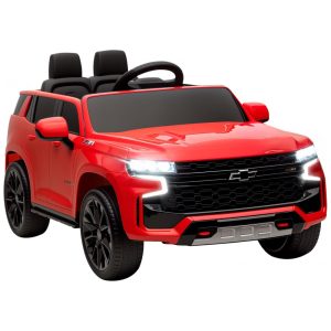 Carro Elétrico Infantil Aosom Licensed Chevrolet Tahoe Bateria 12V 7AH Controle Remoto para Pais Luzes LED Música Suspensão 3 Velocidades Vermelho