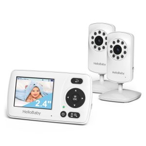 Monitor HelloBaby com 2 Câmeras Tela Portátil de Viagem de 61 centímetros Alcance de 304 metros Visão Noturna Modo VOX Economia de Energia