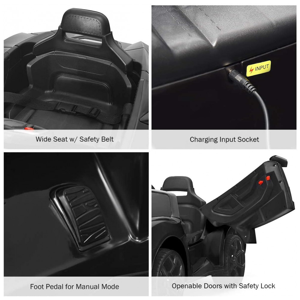 Carro Elétrico Infantil OLAKIDS Preto 12V 4 Rodas Suspensão Porta Dupla Controle Remoto LED 3 Velocidades Música USB TF - Imagem 3