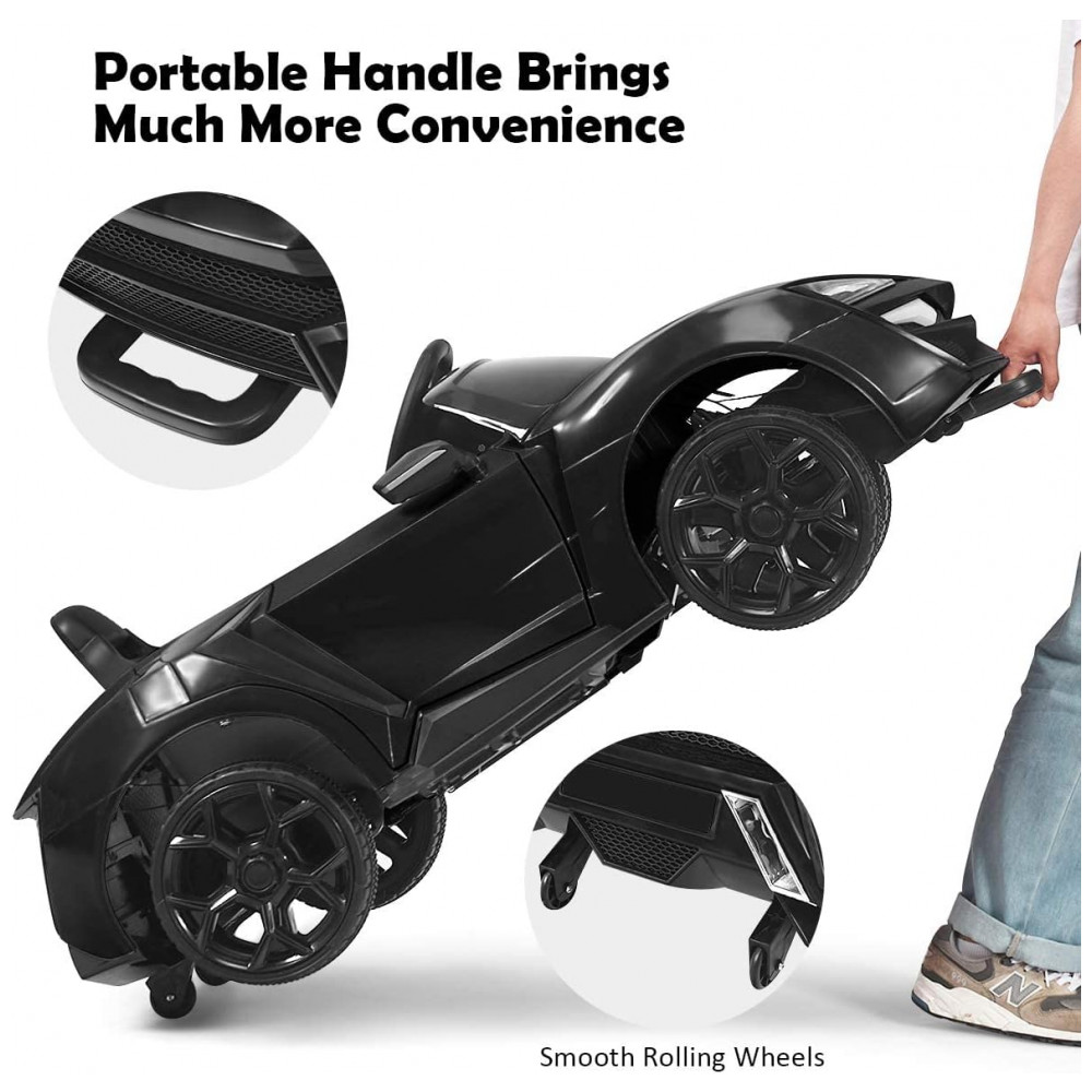 Carro Elétrico Infantil OLAKIDS Preto 12V 4 Rodas Suspensão Porta Dupla Controle Remoto LED 3 Velocidades Música USB TF - Imagem 6