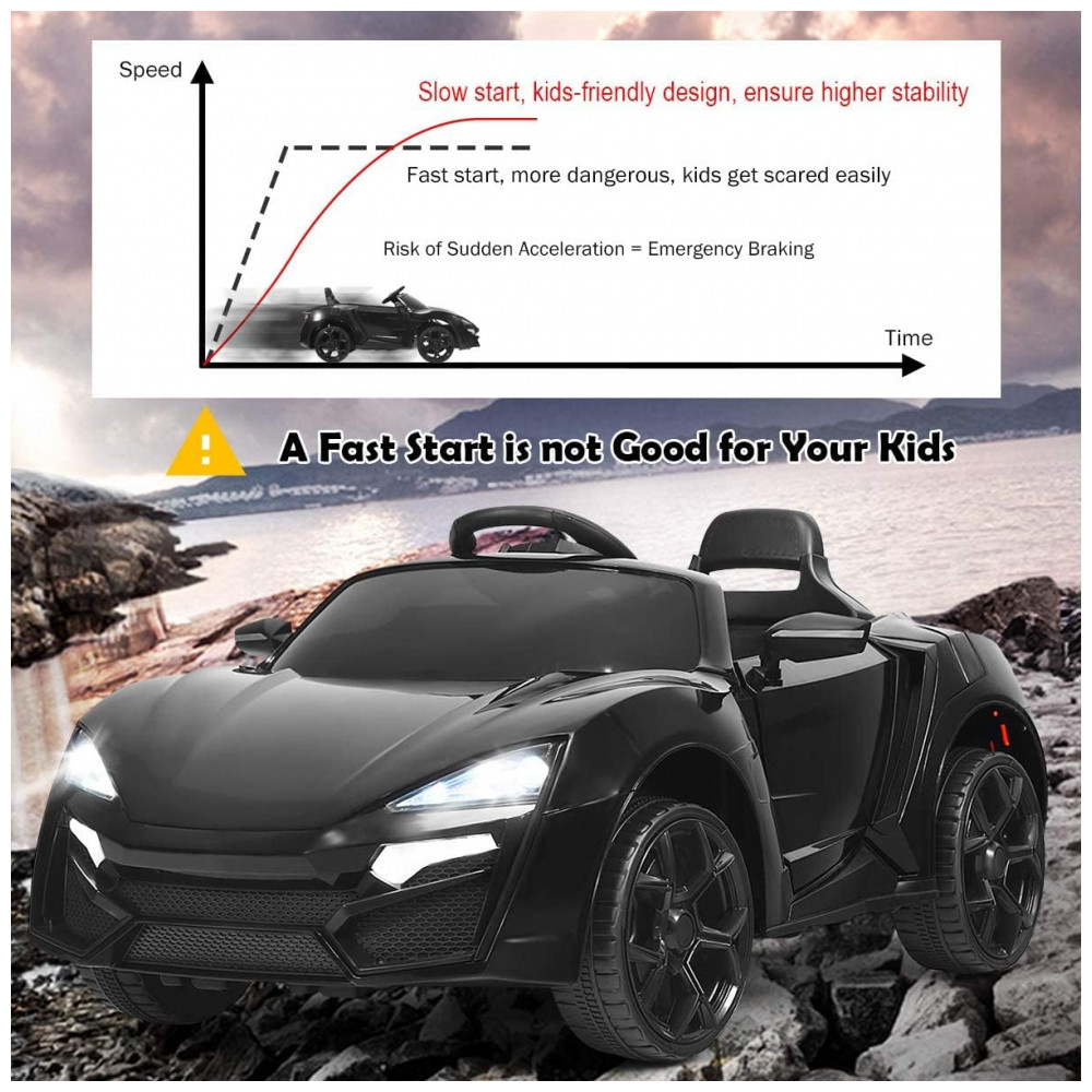 Carro Elétrico Infantil OLAKIDS Preto 12V 4 Rodas Suspensão Porta Dupla Controle Remoto LED 3 Velocidades Música USB TF - Imagem 8