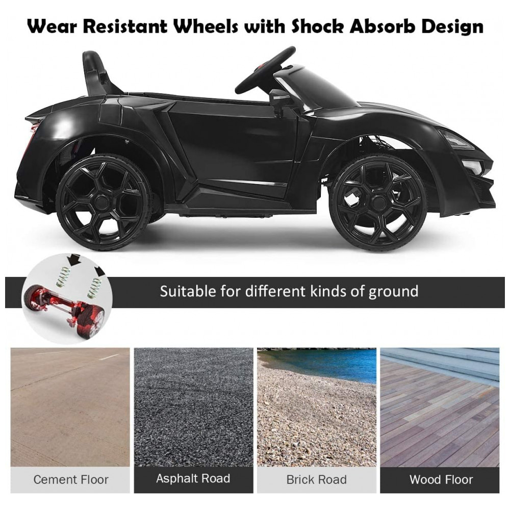 Carro Elétrico Infantil OLAKIDS Preto 12V 4 Rodas Suspensão Porta Dupla Controle Remoto LED 3 Velocidades Música USB TF - Imagem 9