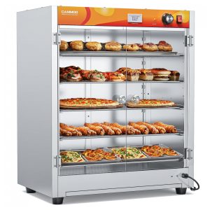 Aquecedor de Alimentos Comercial CAMMOO 126 litros 5-Níveis 900W Aço Inoxidável 304 Elemento Aquecedor Dupla Porta Vidro Temperado Prateleiras Ajustáveis 120V