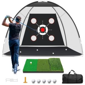 Kit Completo de Treino de Golfe com Rede e Tapete 3 em 1 - 3m x 2m - Ideal para Praticar Drive e Chip no Quintal - Presente para HomensQiziQozo.