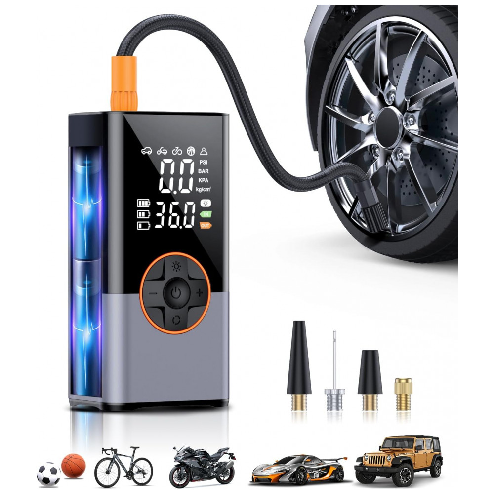 Compressor de Ar Portátil KUXISA, 150PSI 2X mais Rápido com Medidor de Pressão Digital, Bomba de Ar Portátil para Carro, Motocicleta, Bicicleta e Bola