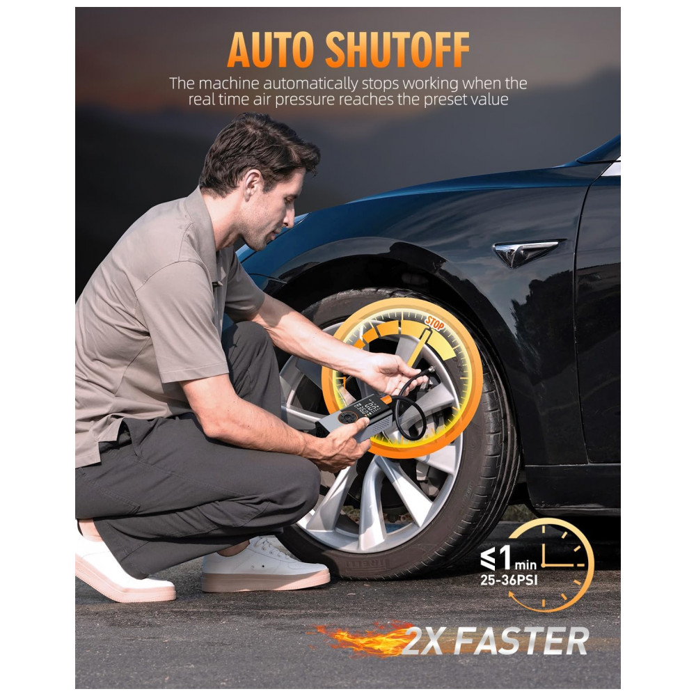 Compressor de Ar Portátil KUXISA, 150PSI 2X mais Rápido com Medidor de Pressão Digital, Bomba de Ar Portátil para Carro, Motocicleta, Bicicleta e Bola - Imagem 3