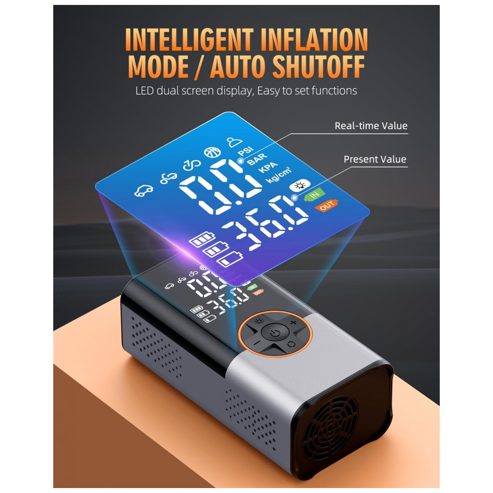 Compressor de Ar Portátil KUXISA, 150PSI 2X mais Rápido com Medidor de Pressão Digital, Bomba de Ar Portátil para Carro, Motocicleta, Bicicleta e Bola - Imagem 5
