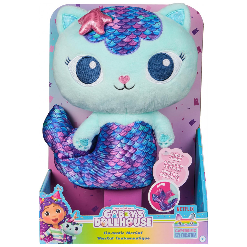 Gabby's Dollhouse: Pelúcia Premium FinTastic MerCat de 25,4cm com Cauda de Sereia Móvel - Brinquedo Interativo para Meninas e Meninos - Imagem 2