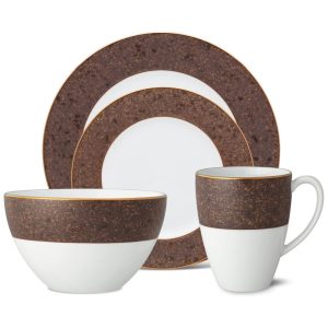 Aparelho de Jantar para Todas as Ocasiões com 4 Peças Formato Redondo e Material de Porcelana Noritake 1768-04G Branco e Marrom