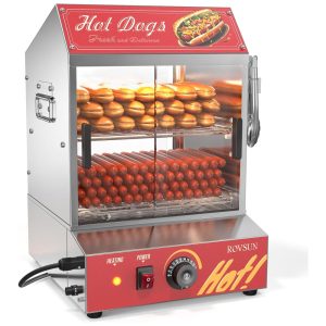 Estufa Elétrica para Hot Dog ROVSUN 30L 175 Salsichas 40 Pães Aço Inox 500W Controle Temperatura 30-85°C 2 Andares