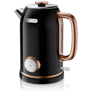 Chaleira Elétrica Retrô 18L INFOOD Preta Termômetro Analógico Aço Inox 304 LED Proteção Superaquecimento Base 360° 1200W 110V