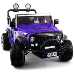 Caminhão Elétrico Infantil Moderno Kids Trail Explorer 2 Lugares 24V c/ Controle Remoto Rodas de Espuma EVA Banco de Couro Bluetooth MP3 Roxo