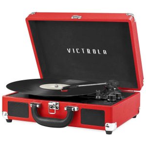 Vintage Toca Discos Gravador 3 Velocidades Bluetooth com Alto falantes Embutidos VICTROLA VSC 550BT RD Vermelho
