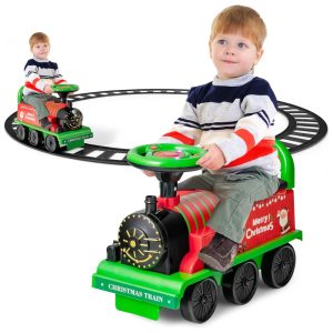 Trem Elétrico Infantil a Bateria 6V com Trilhos Assento Luzes e Encosto Suporta 24 kg Costzon Verde